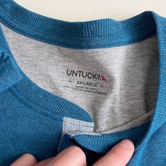 UNTUCKit Grassi Long Sleeve Henley Shirt Blue XXL Soft Cotton Blend Stretch - Picture 4 of 8